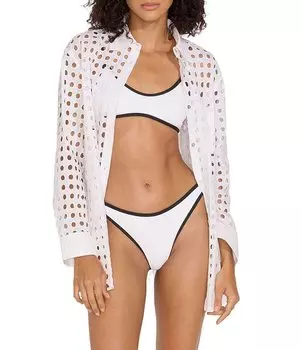 Однотонное и полосатое платье-рубашка с оксфордским воротником и пуговицами спереди. Накидка SOLID & STRIPED, белый