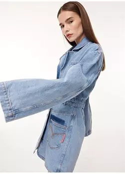 Однотонное короткое женское платье цвета индиго с воротником рубашки J0445 Moschino Jeans, индиго