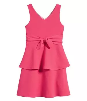 Однотонное креповое платье Ava & Yelly для больших девочек 7–16 лет с расклешенным узлом спереди и рукавами, розовый