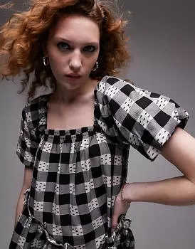 Однотонное мини-платье в клетку Topshop
