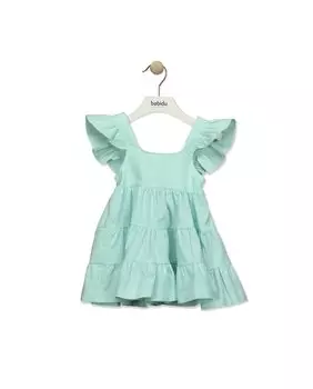 Однотонное платье для девочки с бретелями и рюшами BABID, светло-синий