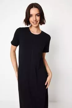 Однотонное платье-футболка миди-трапеции Oasis, черный