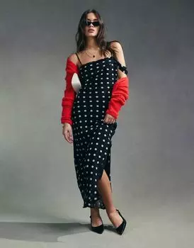 Однотонное платье-комбинация миди на одно плечо ASOS DESIGN