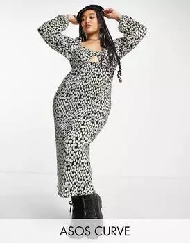 Однотонное платье миди с плиссированной юбкой и деталью бюст ASOS DESIGN Curve Curve