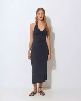 Однотонное платье миди с воротником-хомутом Brownie, черный