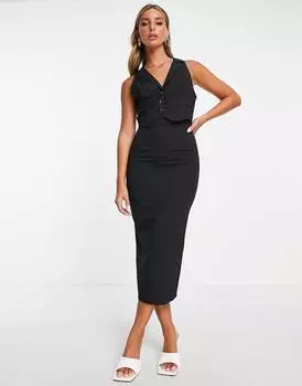 Однотонное платье миди с жилетом в тонкую полоску ASOS DESIGN