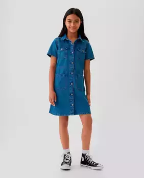 Однотонное платье-рубашка для девочки с короткими рукавами Gap, синий
