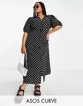Однотонное платье-рубашка миди с пуговицами спереди ASOS DESIGN Curve