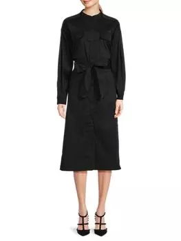Однотонное платье-рубашка с поясом DKNY, черный