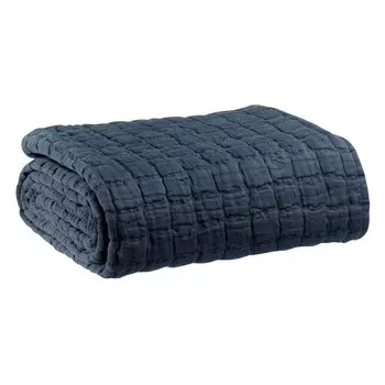 Однотонное покрывало из чистого хлопка с эффектом потертости - Свами Vivaraise, морской, односпальный