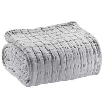 Однотонное покрывало из чистого хлопка с эффектом потертости - Свами Vivaraise, жемчуг, двуспальный