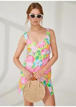 Однотонное разноцветное короткое женское платье с U-образным вырезом Chara Ferragn