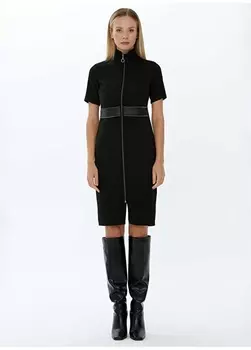 Однотонное стандартное черное женское платье с высоким воротником Selen