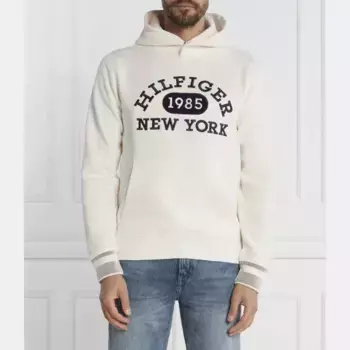 Однотонное студенческое худи классического кроя Tommy Hilfiger, экрю