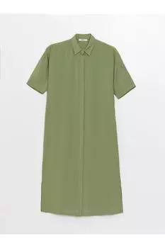Однотонное женское льняное платье-рубашка с короткими рукавами LC Waikiki, зеленый