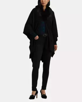 Однотонное женское пончо с меховым воротником Lauren Ralph Lauren, черный