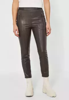 Однотонные брюки из искусственной кожи STREET ONE, коричневый