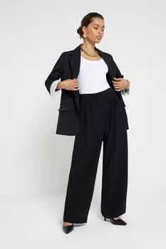 Однотонные брюки миниатюрного роста со складками и широкими штанинами River Island, черный