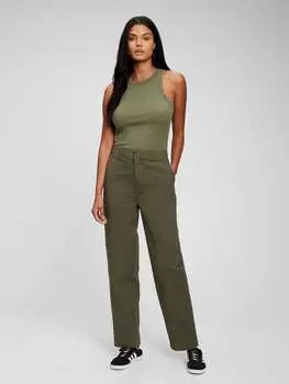 Однотонные брюки прямого кроя Gap, цвет army green