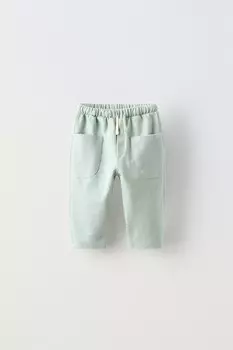 Однотонные брюки с карманами ZARA, синий/зеленый