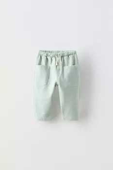 Однотонные брюки с карманами ZARA, синий/зеленый