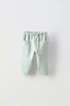 Однотонные брюки с карманами ZARA, синий/зеленый