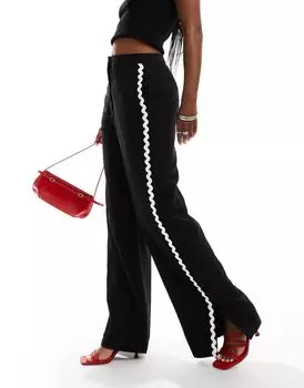 Однотонные брюки с отделкой рик-рак ASOS DESIGN