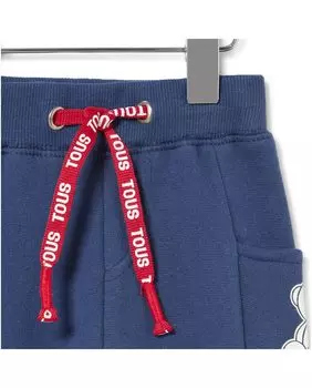 Однотонные детские спортивные штанишки из хлопка с полосками по бокам Tous, темно-синий