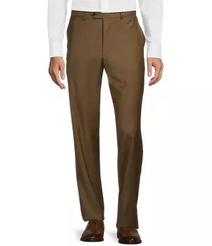 Однотонные классические брюки классического кроя с плоской передней частью Hickey Freeman, коричневый