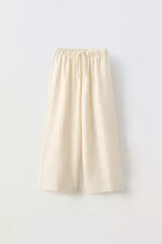 Однотонные креповые брюки ZARA, экрю