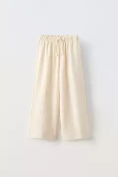 Однотонные креповые брюки ZARA, экрю
