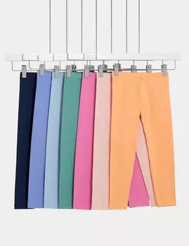 Однотонные леггинсы из 7 пар хлопка (2–8 лет) Marks & Spencer, мульти