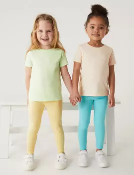 Однотонные леггинсы из 7 пар хлопка (2–8 лет) Marks & Spencer, мульти