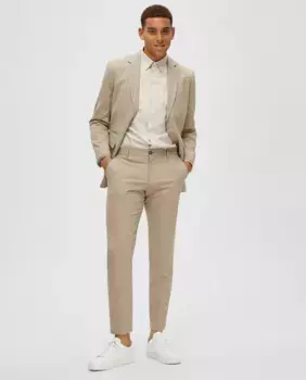 Однотонные мужские костюмные брюки узкого кроя Selected, бежевый