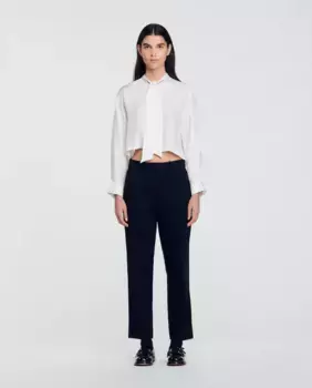 Однотонные прямые женские брюки из технической ткани Sandro, черный