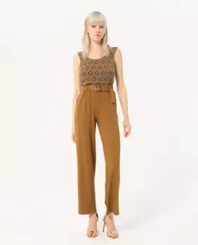 Однотонные прямые женские брюки с поясом Surkana, коричневый