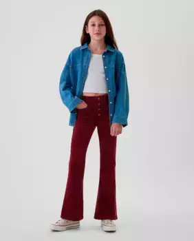 Однотонные расклешенные вельветовые брюки для девочки Gap, красный
