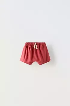 Однотонные шорты-бермуды с затяжкой ZARA, темно-красный