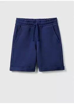 Однотонные шорты выше колена для мальчиков темно-синего цвета 3J68C901G Benetton, темно-синий