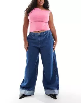 Однотонные синие джинсы с манжетами ASOS DESIGN Curve