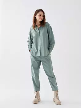 Однотонные женские брюки из смесового льна с эластичной резинкой на талии LCW Casual, сизый