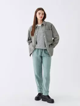 Однотонные женские брюки из смесового льна с эластичной резинкой на талии LCW Casual, сизый