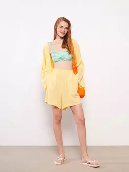 Однотонные женские пляжные шорты из вискозы с эластичной резинкой на талии LCW Dream