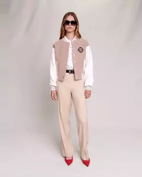 Однотонные женские прямые брюки с карманами Maje, бежевый