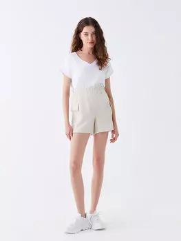 Однотонные женские шорты стандартного кроя из смесового льна LCW Casual, светло-серый