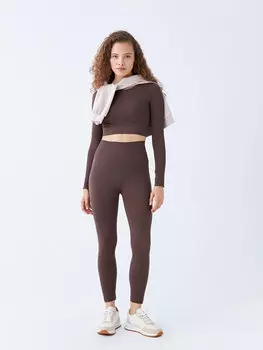 Однотонные женские спортивные тайтсы интерлок с эластичной резинкой на талии XSIDE, коричневый
