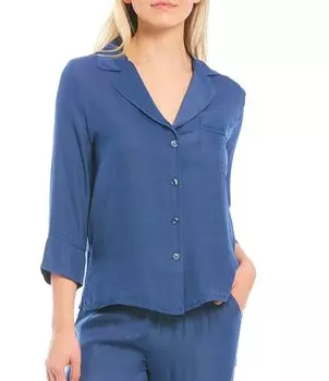 Однотонный атласный пижамный топ VAN WINKLE & CO., синий