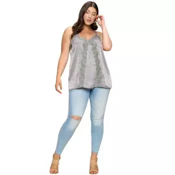 Однотонный атласный топ без рукавов на бретельках FASHNZFAB, серый