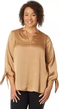 Однотонный атласный топ больших размеров с завязками MICHAEL Michael Kors, цвет Dark Camel