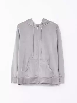 Однотонный бархатный женский спортивный кардиган с капюшоном и длинными рукавами LC Waikiki Basic